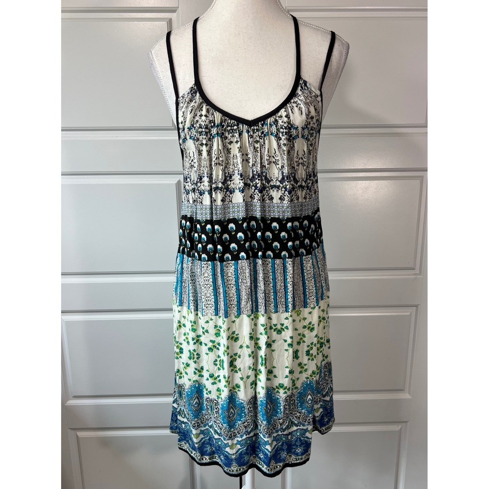 Patrons‎ of Peace Dress Medium Sleeveless Blue Green Boho Print Casual Summer